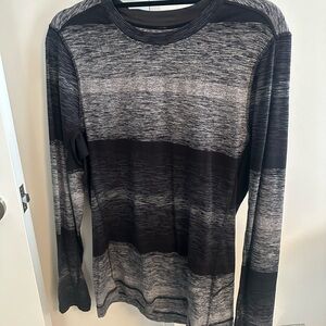 lululemon athletica Black and Gray Striped Long Sleeve Shirt, Size Medium